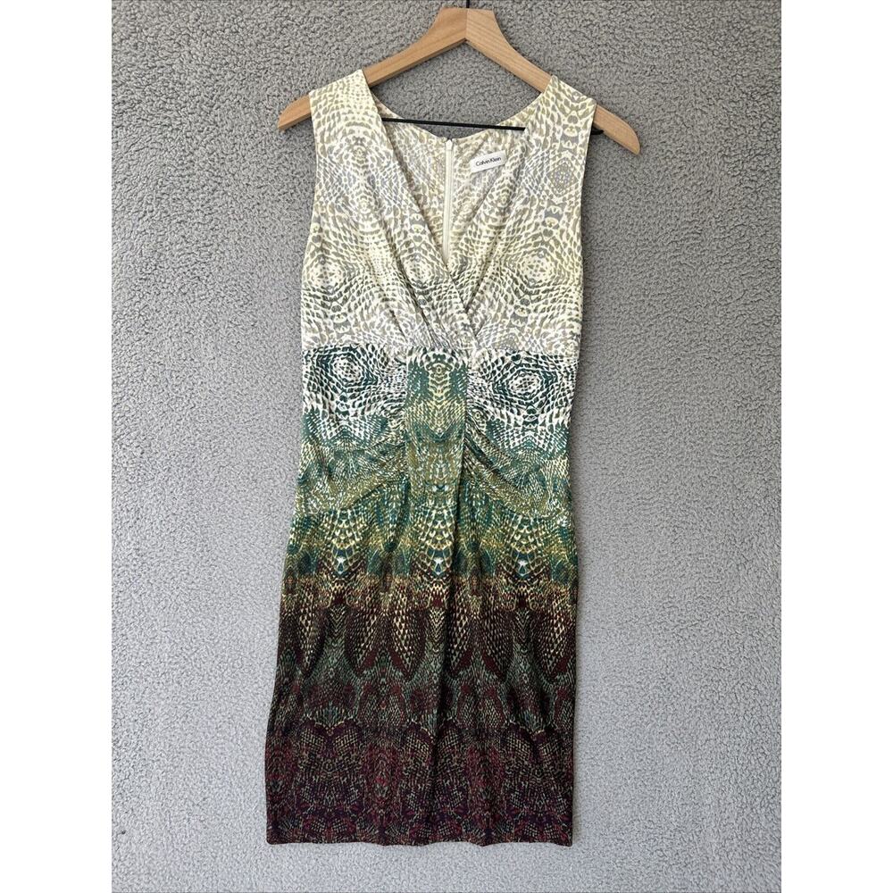 CALVIN KLEIN Multicolor Snake Print Dress XS Stretch y2K Reptile Animal Sheath